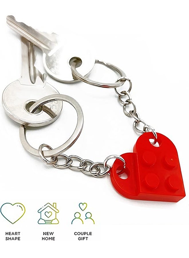 2Pairs Couple Heart Keyring, Matching Brick Heart Keychain for Him and Her, Gift for Anniversary, Valentine's Day or Birthday, 2-in-1 Interlocking Couples Keyrings(Red & Black) - Image 3